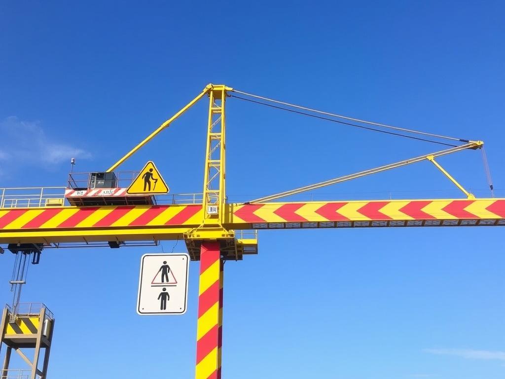     Señalización y delimitación de áreas de trabajo con grúas.. Señalización para puntos de izado y maniobra de cargas